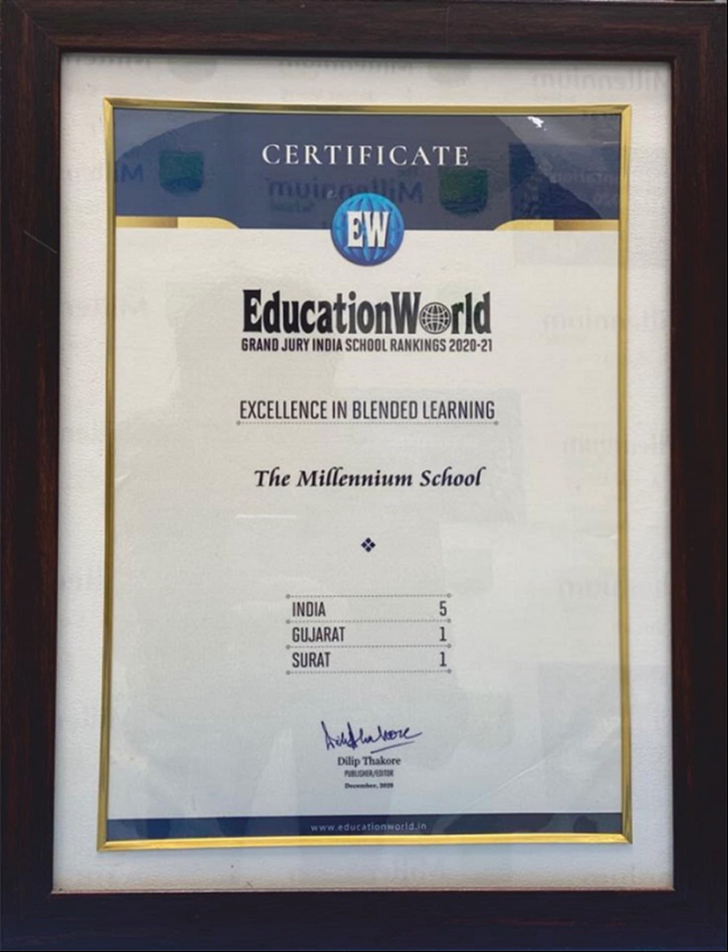 INDIA'S 5TH AND GUJARAT'S 1ST IN EXCELLENCE IN BLENDED LEARNING