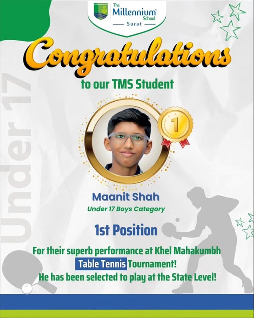 U17 Table Tennis District Level winner 2025 and selected for State level