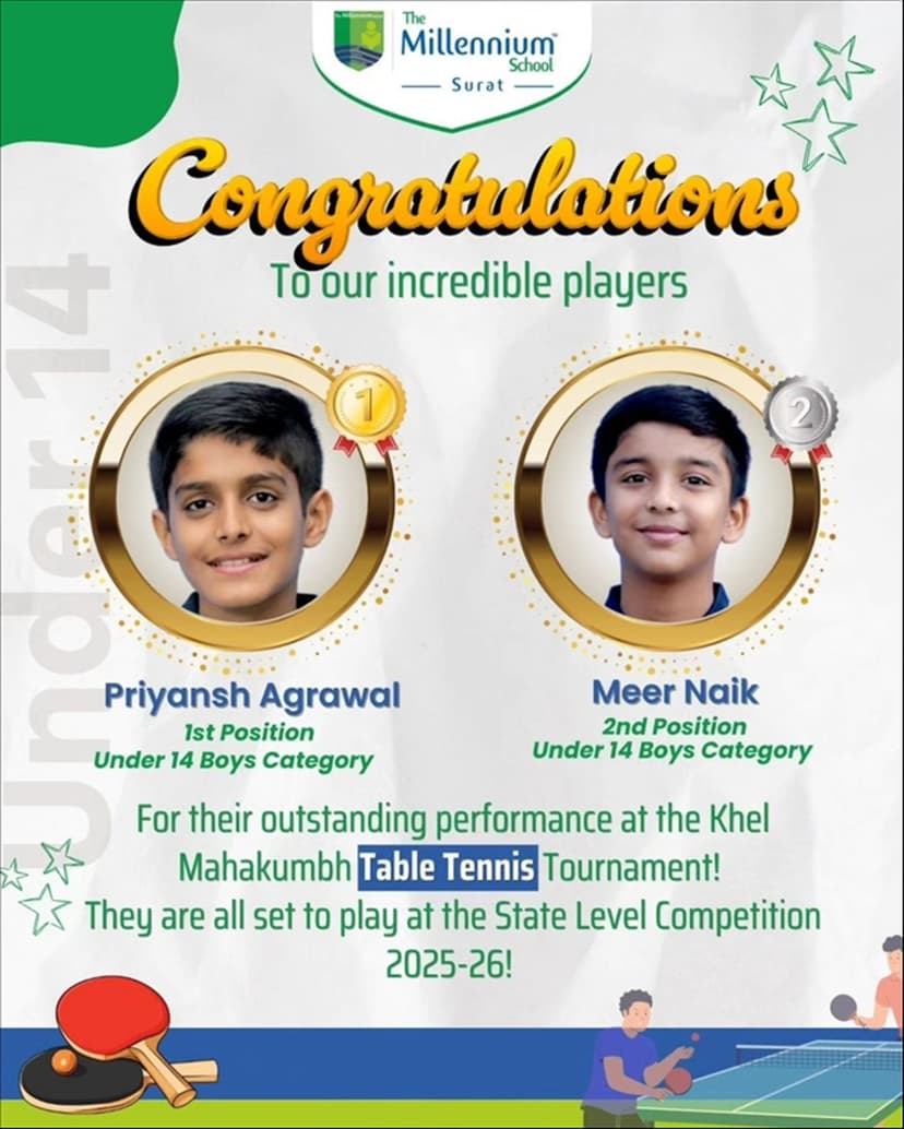 U14 Table Tennis District Level winners 2025 and selected for State level