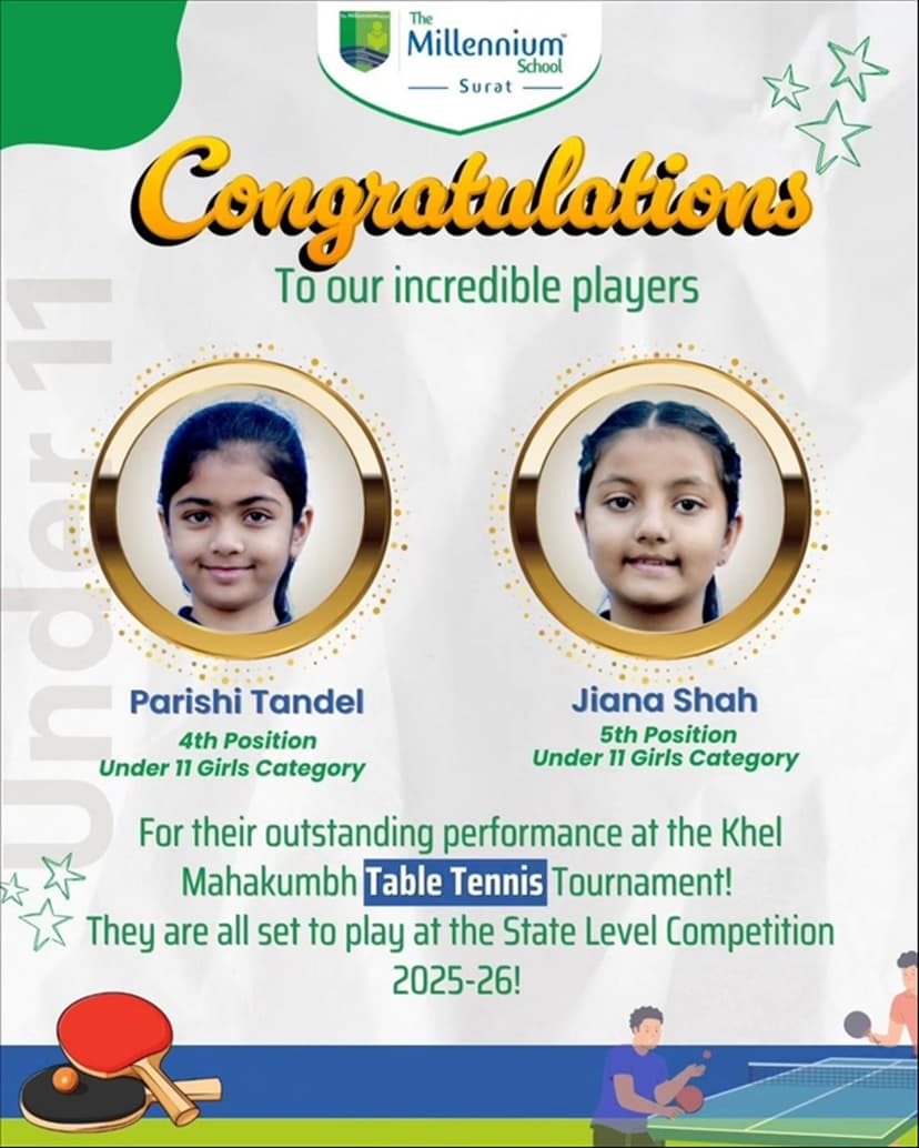 U11 Table Tennis District Level winners 2025 and selected for State level