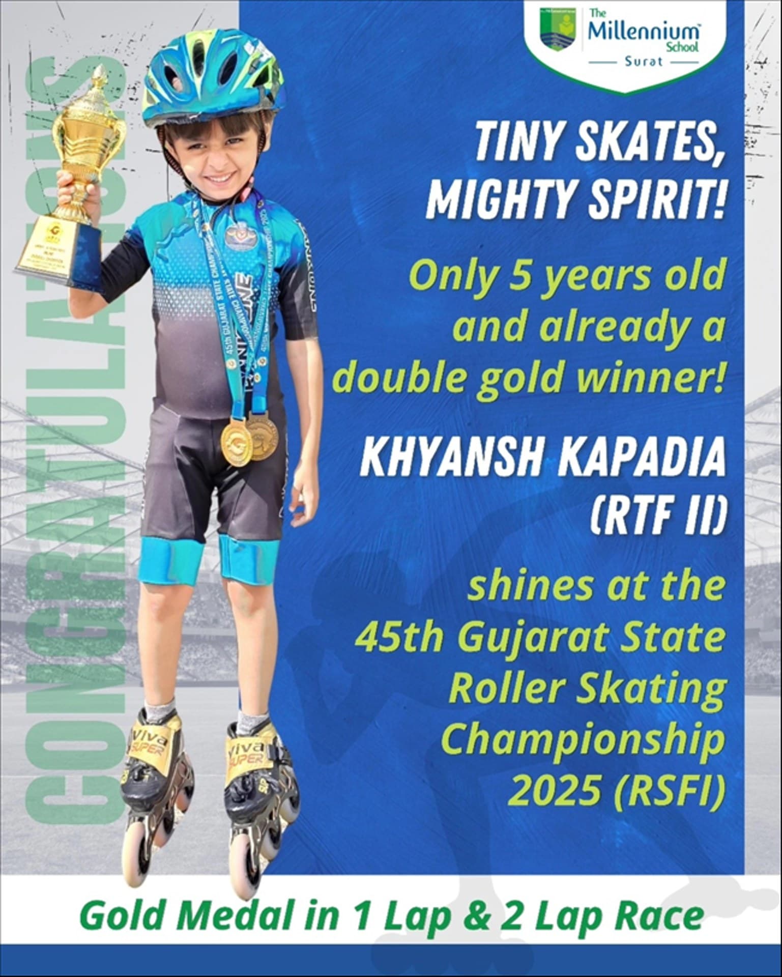 Double Gold Winner at the 45th Gujarat State Roller Skating Championship 2025 (RSFI)