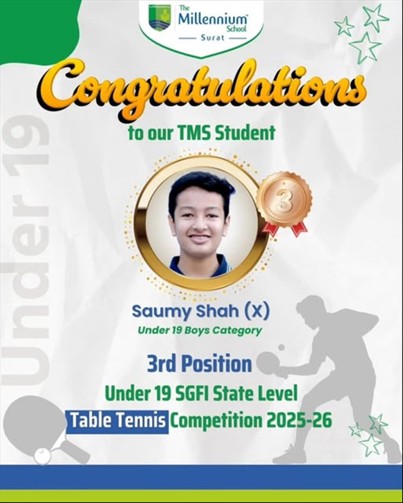 Bronze Medal at the SGFI Table Tennis State Tournament 2025