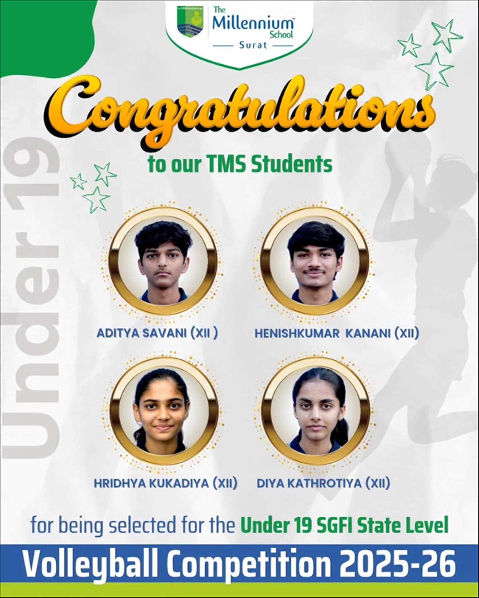 Selected to represent TMS at the State Level Volleyball Tournament 2025