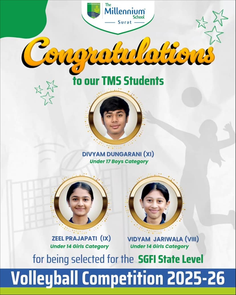 Selected to represent TMS at the U17 & U14 State Level Volleyball Tournament 2025