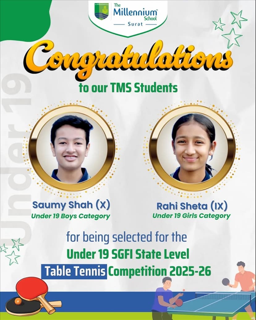 Selected at the Under 19 SGFI State Level Table Tennis Competition 2025-26