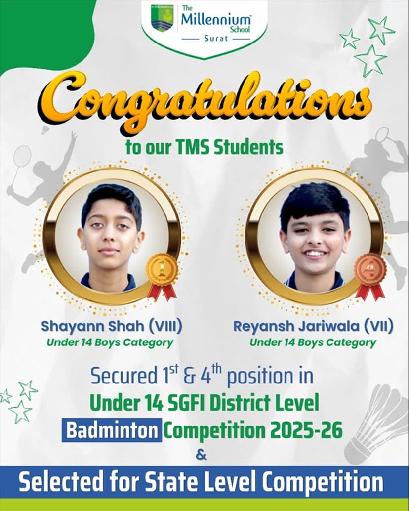 Selected for Under-14 SGFI State Level Badminton Competition 2025-26
