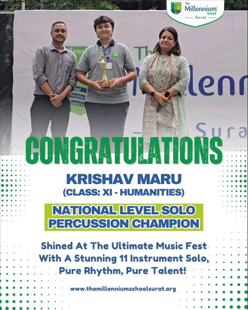 Krishav Maru from class XI - National Level Solo Percussion Champion