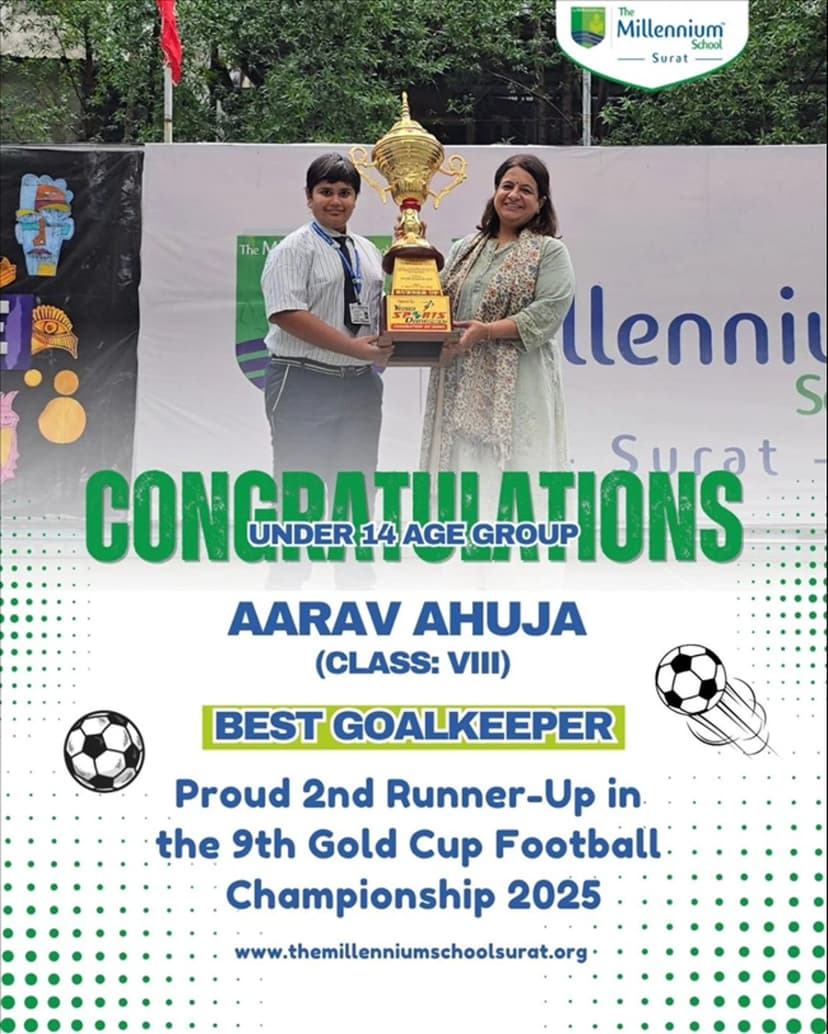 Aarav Ahuja Under 14 Age Group for being awarded the Best Goalkeeper at the 9th Gold Cup Football Championship 2025!