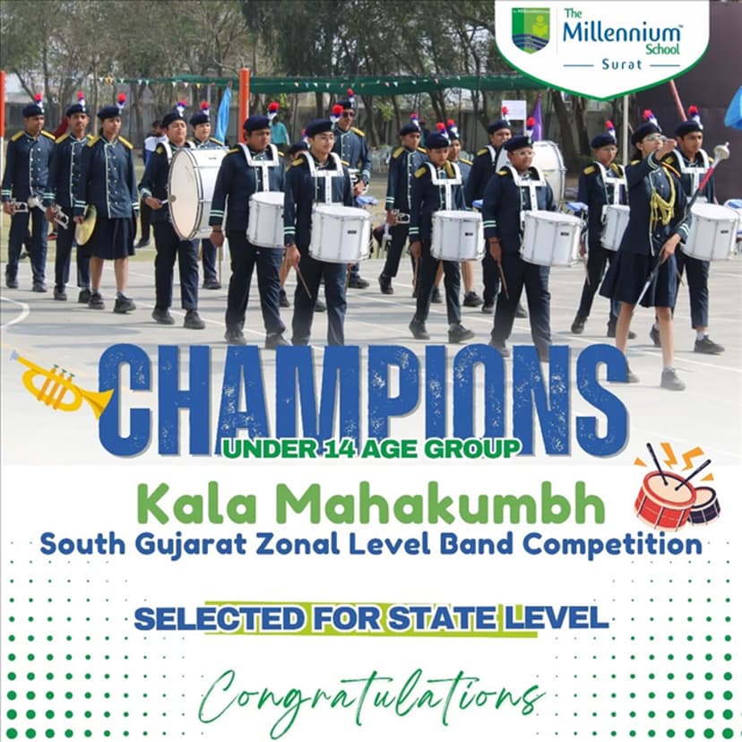 CHAMPIONS at the Kala Mahakumbh South Gujarat Zonal Level Band Competition!