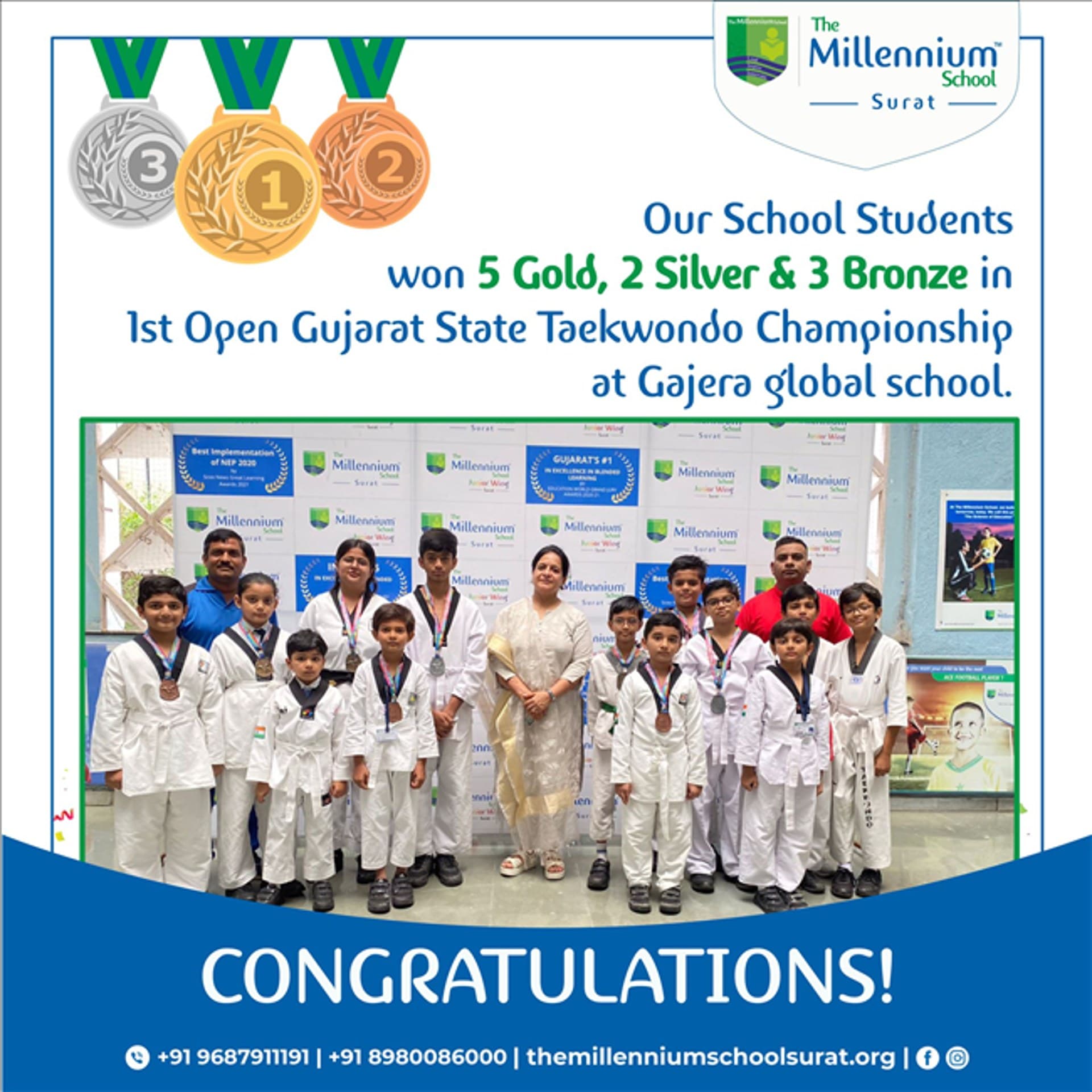 5 Gold, 2 Silver and 3 Bronze medals in 1st Open Gujarat State Taekwondo Tournament